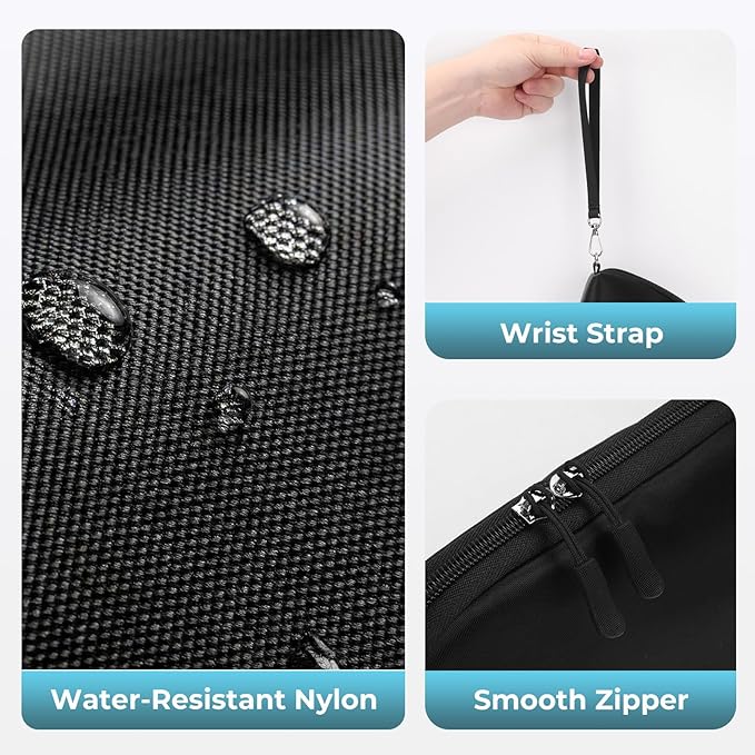 FYY Travel Cable Organizer - 8 Compartments Lightweight Water Resistant Tech Pouch with Wrist Strap, Portable Electronic Accessories Case for Cord Charger Storage for Travel Home Office Black (Large)