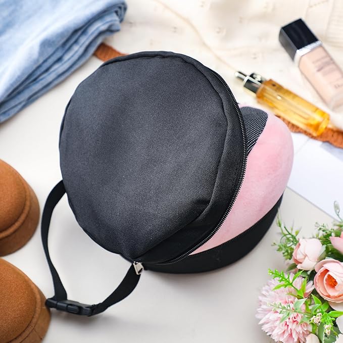 1 Pcs Travel Neck Pillow Bag Compact Travel Neck Carrying Case Bag for Airplane Train Journey Quick Release Clasp Attaches to Luggage Purse Backpack, Pillow Not Included (Black)