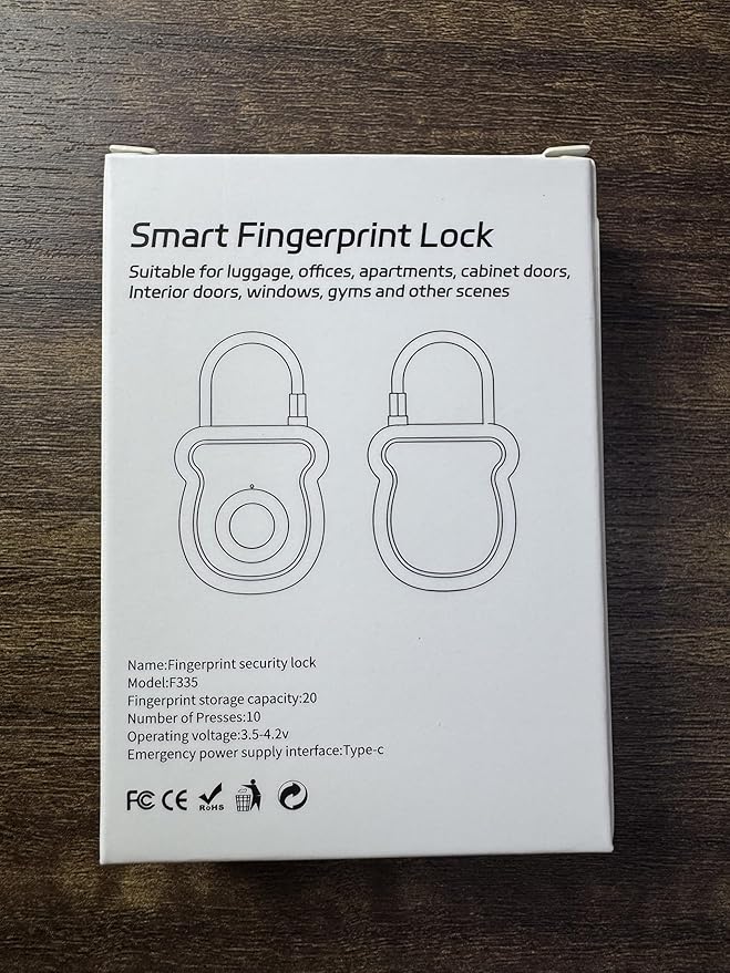 Smart Fingerprint Padlock for Luggage - 20 User Capacity, USB Key & Emergency Code, Keyless Biometric Lock for Gym Locker, Suitcase, Backpack, Toolbox & Handbag (Grey)