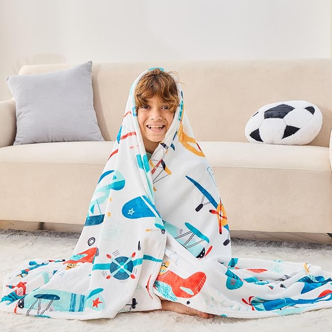Wajade Airplane Blanket for Boys Soft Fleece Cute Aircraft Blanket for Couch Sofa Bedroom Fuzzy Flannel Blankets Birthday for Kids Boys 50"x60"
