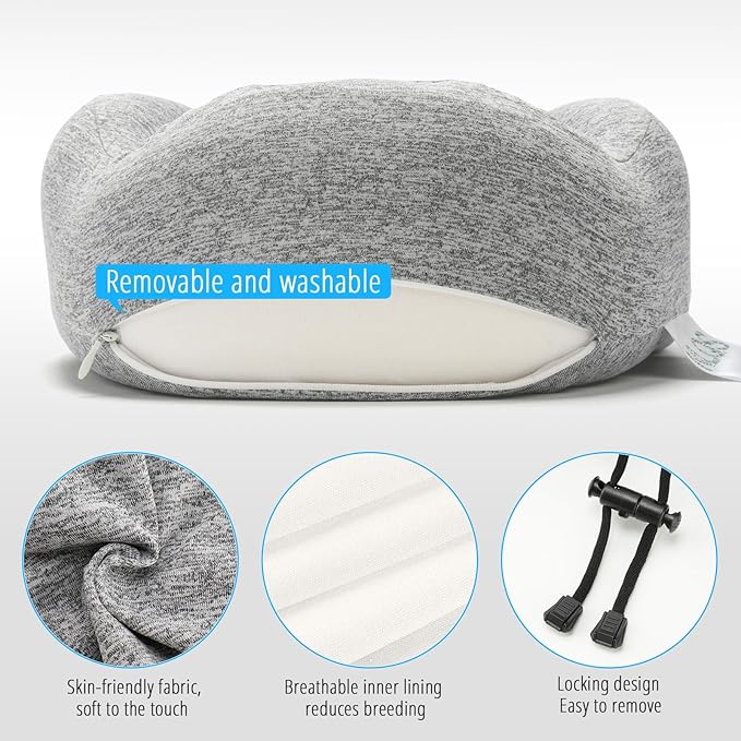 NLQS Airplane Travel Pillow,Natural Latex Neck Pillow,Make You Feel Comfortable Airplane Neck Pillow,Comfortable and Breathable,Support Head and Neck,Travel Essentials,Eye Mask and Ear Plugs Gray Set