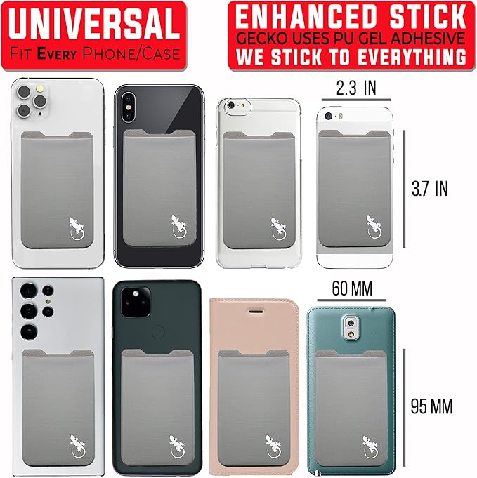 Phone Wallet - Adhesive Card Holder - Cell Phone Pouch - Stick on Lycra Pocket by Gecko - Carry Credit Cards and Cash
