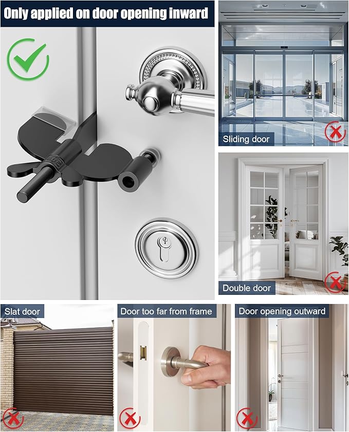 Upgraded Portable Door Lock Home Security Hotel Door Locks for Travelers with Protective Silicone Caps, Travel Lock for Hotel Door Toolless Installation - Ideal for Travel Hotel Home Apartment, Black