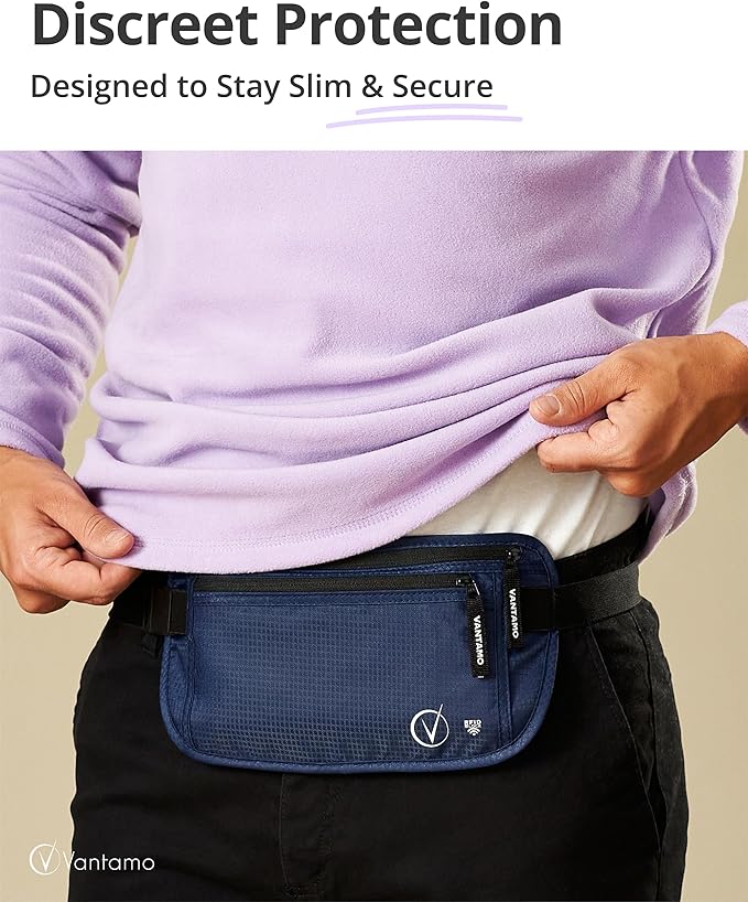 Money Belt for Travel - Security Fanny Pack for Phone, Money, Passport, & More with Anti Theft RFID Protection - Slim Under Clothes Hidden Wallet Holder Bag - Unisex Travel Waist Pouch for Women & Men