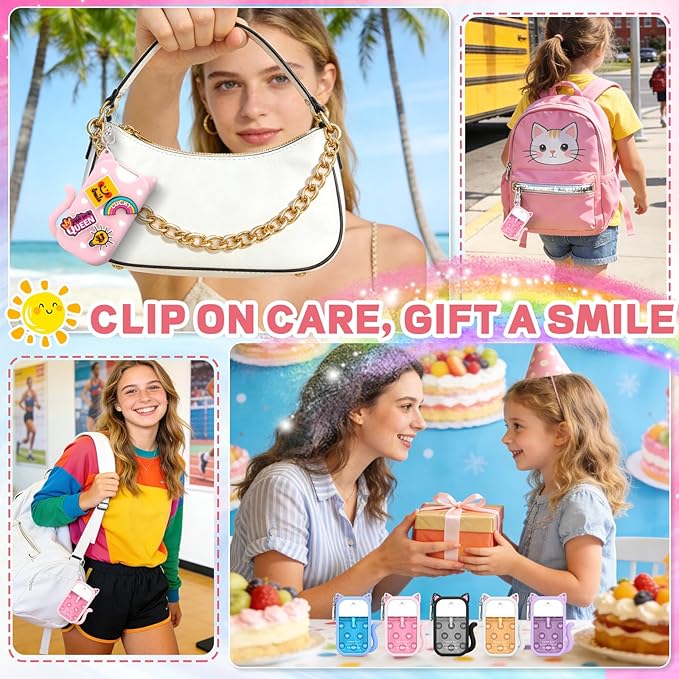 Cat Silicone Case for Touchland Hand Sanitizer Spray with Keychain,Compatible with Mist 1FL OZ/30ML for Touchland Case,4 Cute Charms Accessory sanitizer holder for touchland(1PCS Pink)
