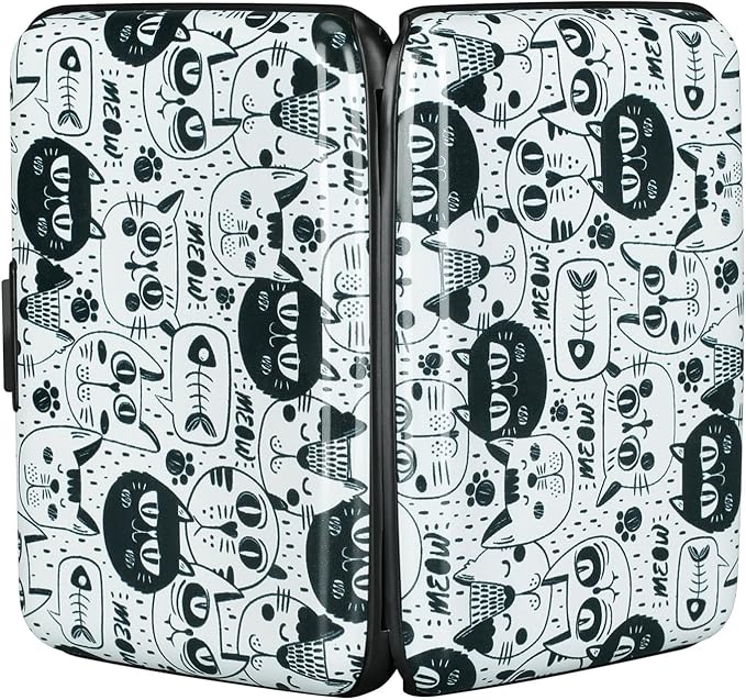 ELFISH RFID Blocking Credit Cards Holder Aluminum Wallet Metal ID Case for Men Women(Monster Cats)