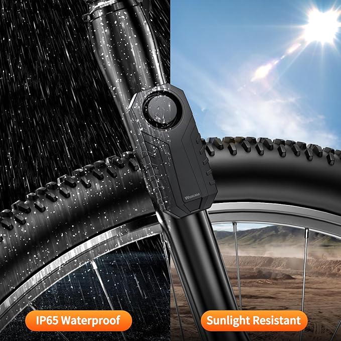 WSDCAM 113dB Wireless Bike Alarm with Remote, Rechargeable Bicycle Alarm System Anti Theft, IP65 Waterproof, 3 Volume Bike Alarms for E-Bikes, Motorcycles, Scooter, Outdoor Riding and Cycling Safety