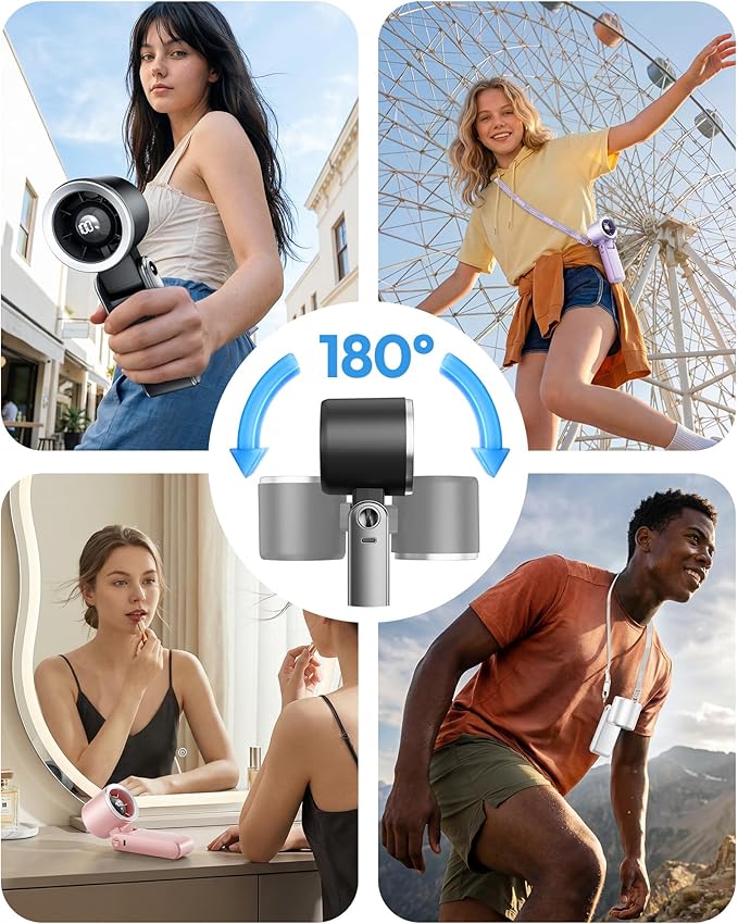 Gaiatop Portable Handheld Turbo Fan, 15 Hrs Cooling, 180° Foldable 4-in-1 Hand Held Fans, 6-Speed (1-100) Personal Mini Handheld Fans, Small Portable Fan for Travel, Working, Outdoor Women Gifts, Pink