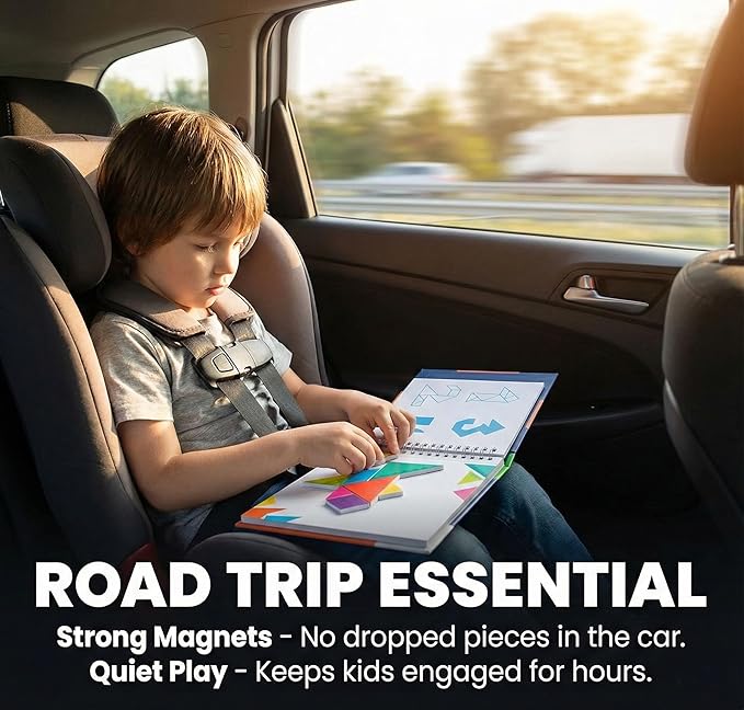 Travel Games Tangrams, Magnetic Travel Games for Road Trips Kids Board Game Educational Toys Kids Game for 3+