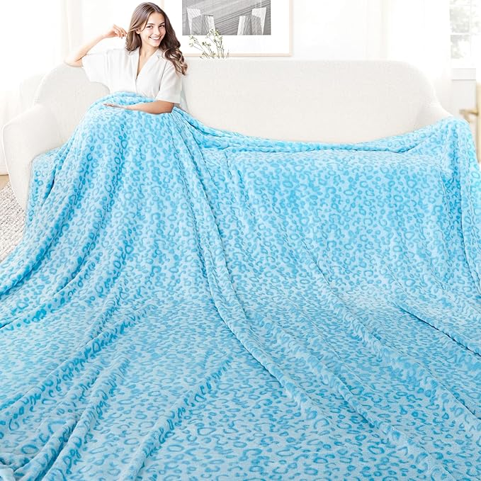 Soft Fleece Blanket Queen Size Fuzzy Sky Blue Queen Blankets for Bed Lightweight Extra Large Cozy Cyan Throw Blanket 90"x90"