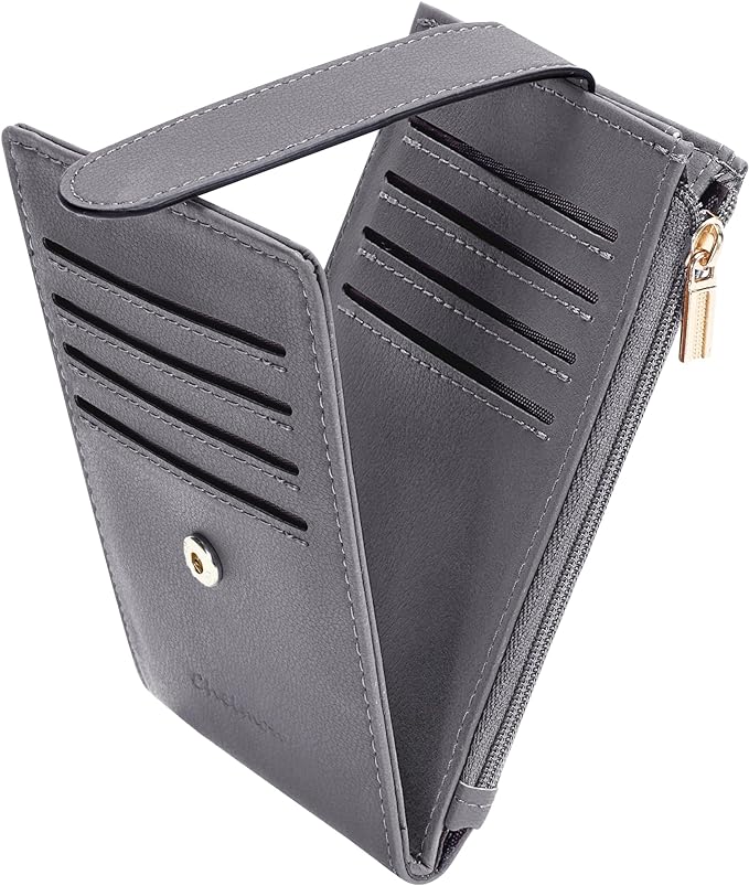 Chelmon Womens Wallet Slim RFID Blocking Bifold Multi Card Case Wallet with Zipper Pocket (Light Grey Smooth)