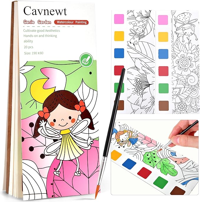 Cavnewt Watercolor Coloring Books for Kids Ages 4-8, Pocket Watercolor Painting Book Sets, Mess Free Paint with Water Books for Toddlers, Travel Activities Arts Party Birthday Gifts for Girls Boys