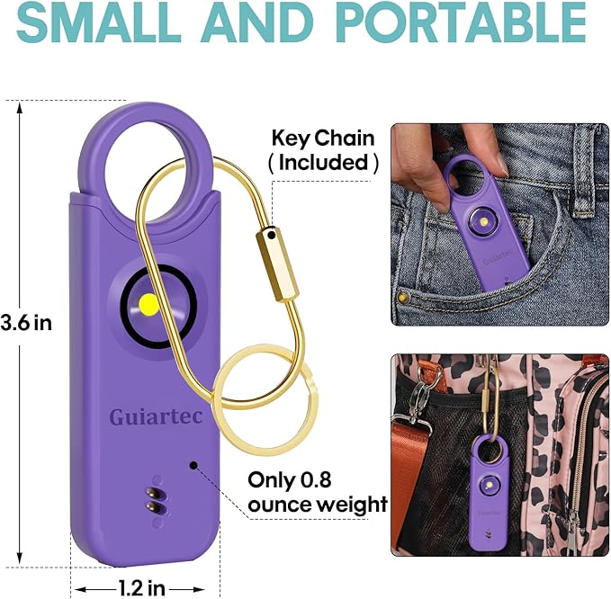 Rechargeable Personal Safety Alarm for Women, 135 dB Loud Self Defense Keychain Siren with LED Strobe Light, Personal Emergency Security Safe Devices Key Chain Alarms for Women Kids Elderly (Violet)