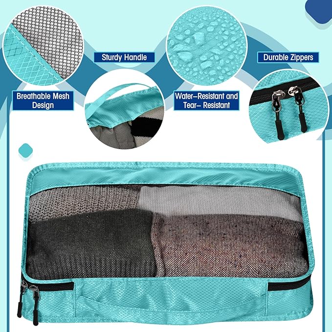 5 Pcs Packing Cubes for Suitcase Large Travel Cubes Carry on Luggage Organizer Bags for Clothes Accessories(S,Blue)