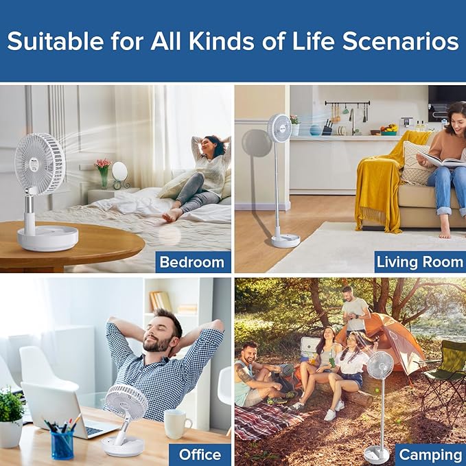 Belife X8 Portable Fan, Cordless 7200mAh Battery Operated Oscillating Fan, USB Rechargeable Desk Floor Fan with Remote, Foldable Telescopic Fan for Home Bedroom Sleeping Office Camping Travel (White)