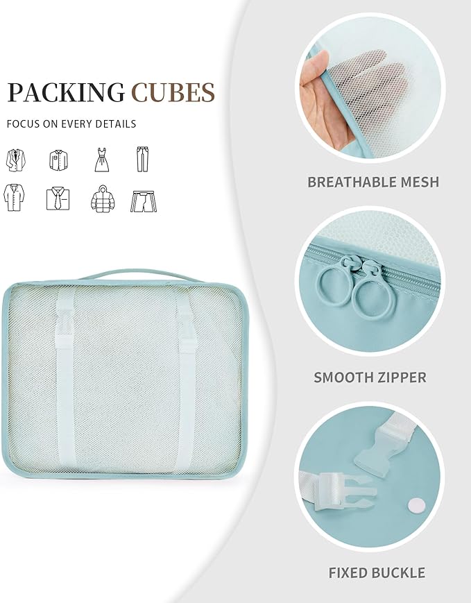 Anjing 11 Set Packing Cubes for Travel, Space-Saving Luggage Organizers, Suitcase Organizer Bags Set, Essentials for Carry-on Suitcases, Lake Blue (WMUS20230315X01-3)