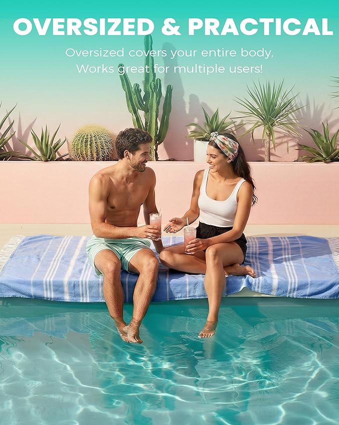 Turkish Beach Towels Vacation Essentials with Bag Quick Dry Sand Free Soft Absorbent Adult Bath Pool Swim Long Wide Stripe Towel Cloud Linen Sandfree Mat Summer Thing Lightweight Thin Travel Blue