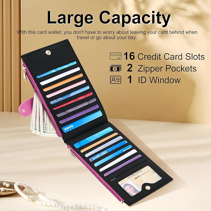 Travelambo Leather Wallets for Women Slim RFID Blocking Bifold Credit Card Holder Wallet