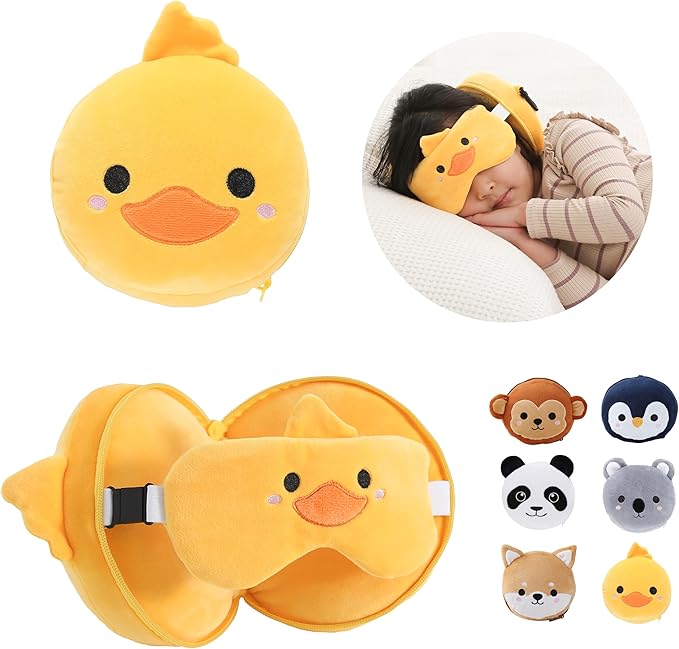 ecoZen Lifestyle Travel Neck Pillow with Eye Mask - Kids Travel Pillow for Sleeping - Toddler Travel Essential and Travel Accessories, Road Trip and Airplane Travel Essentials