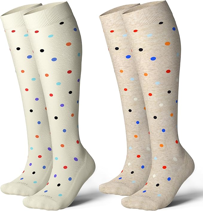 LEVSOX Cotton Compression Socks for Women&Men 20-30mmHg Knee High Cute Support Sock for Nurses Pregnancy Travel