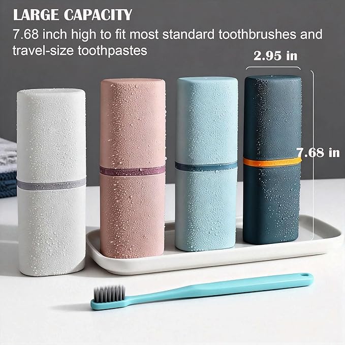 Travel Toothbrush Case, 2-in-1 Toothbrush and Toothpaste Travel Case with Rinse Cups, Portable Dustproof Covered Toothbrush Holder for Camping Business Trip School Gym