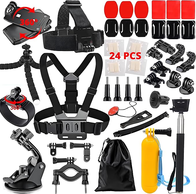 lifelimit Accessories 62 in 1 Accessories Starter Kit Compatible with All Gopro Hero 13/12/11/10/9/8 max Fusion/Session/HD Black White Silver AKASO APEMAN Campark SJCAM