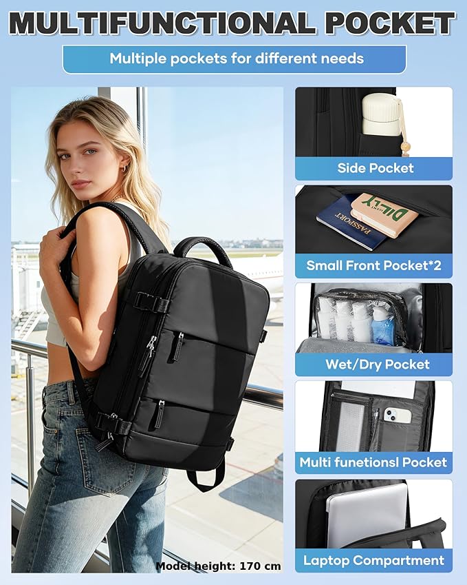 VGCUB Vacuum Backpack Travel with Pump Vacpack System Storage Compression Carry on Laptop Work Business Waterproof College Bags Casual Daypack Backpacks for Women Men Black