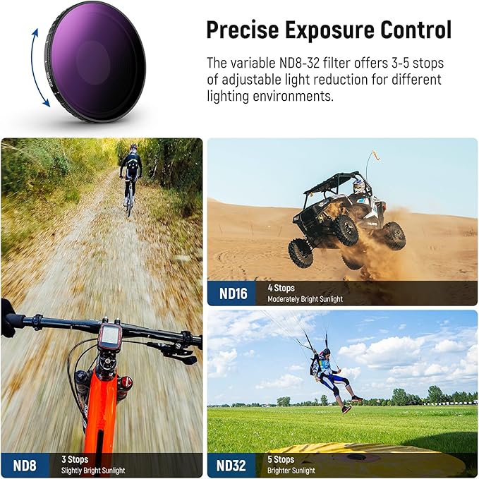 NEEWER Variable ND Filter Compatible with DJI Osmo Action 5 Pro & Action 4, ND8-32 (3-5 Stops) Screw On Neutral Density Lens Filter Multicoated HD Optical Glass Action Camera Accessories