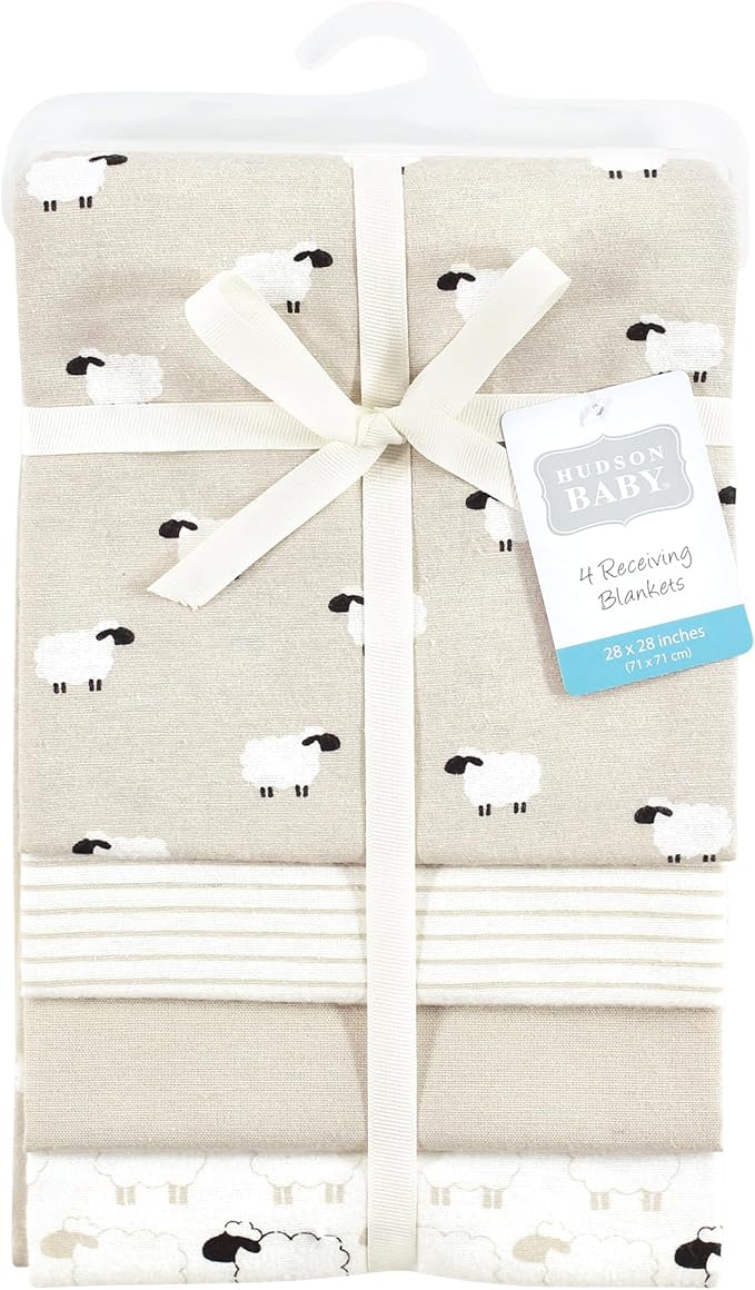 Hudson Baby Unisex Baby Cotton Flannel Receiving Blankets, Taupe Sheep, One Size