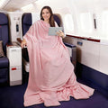 Tirrinia Travel Blanket Compact with Bag, Soft Lightweight Wearable Blanket with Foot Pockets, Airplane Travel Essential Gift