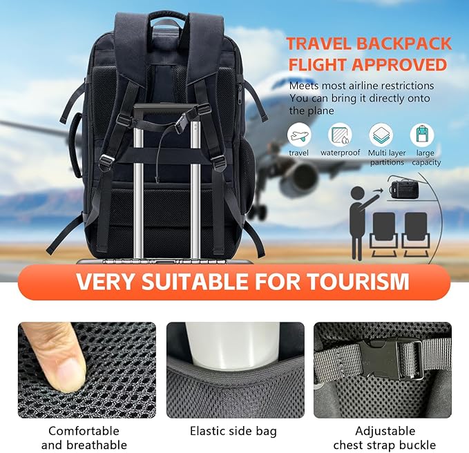 Travel Laptop Backpack, 50-60L Large Expandable Suitcase-Style Backpack for Business & Daily Travel, Carry-On Friendly with Side Water Bottle Pockets, Fits 18-Inch Laptops