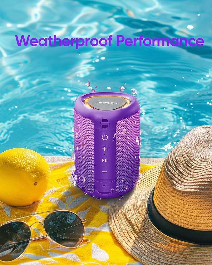 Portable Bluetooth Speaker Beach Essentials: Powerful Crystal Clear Sound/Dynamic Light/IPX5 Waterproof/All Day Playtime/Wireless BT 5.3/TWS Paring, Mom Gifts, Outdoor|Travel|Camping|Pool Accessories
