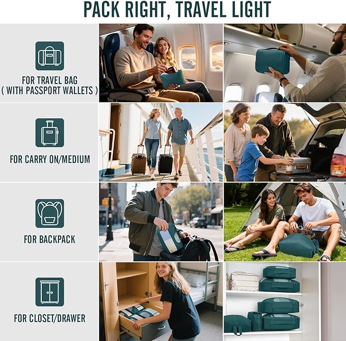 Veken 10 Set Packing Cubes for Travel Essentials, Suitcase Organizer Bags in 4 Sizes, Carry-On Luggage Accessories with Large Laundry Bag & Passport Holder, Must-Have for Airplane, Road Trip & Camping