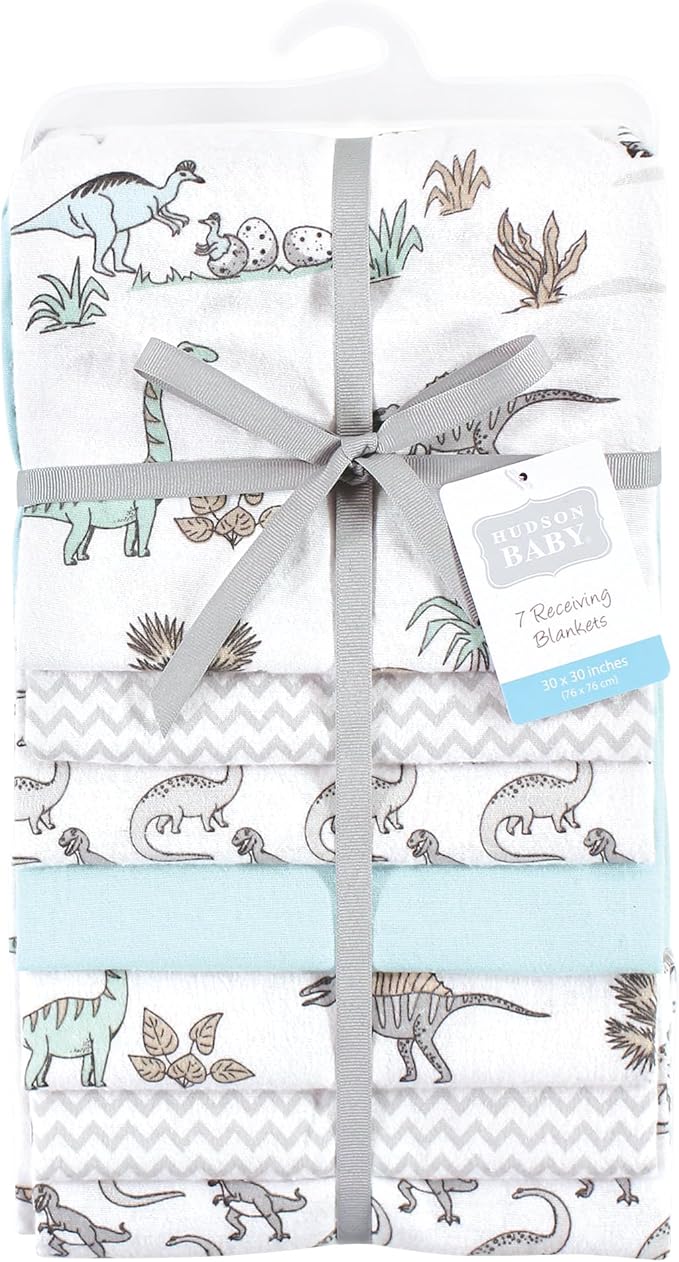 Hudson Baby Unisex Baby Cotton Flannel Receiving Blankets Bundle, Neutral Dino World, One Size