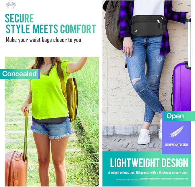 WALNEW Travel Money Belt for Women and Men - RFID Blocking Passport Holder Hidden Travel Wallet to Keep Cash, Credit Card, Passport, Cell Phone Safe