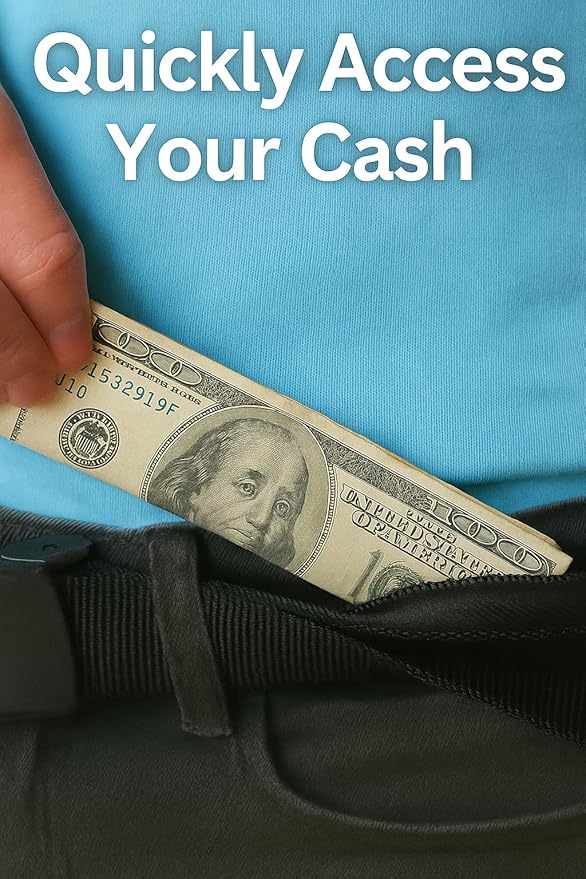 Security Money Belt with Hidden Money Pocket - Nylon Tactical Belt for Men & Women with Nonmetalic Buckle - Security Money Belt for Valuables, Cash, Passport - Cashsafe Anti-Theft Wallet Size Medium