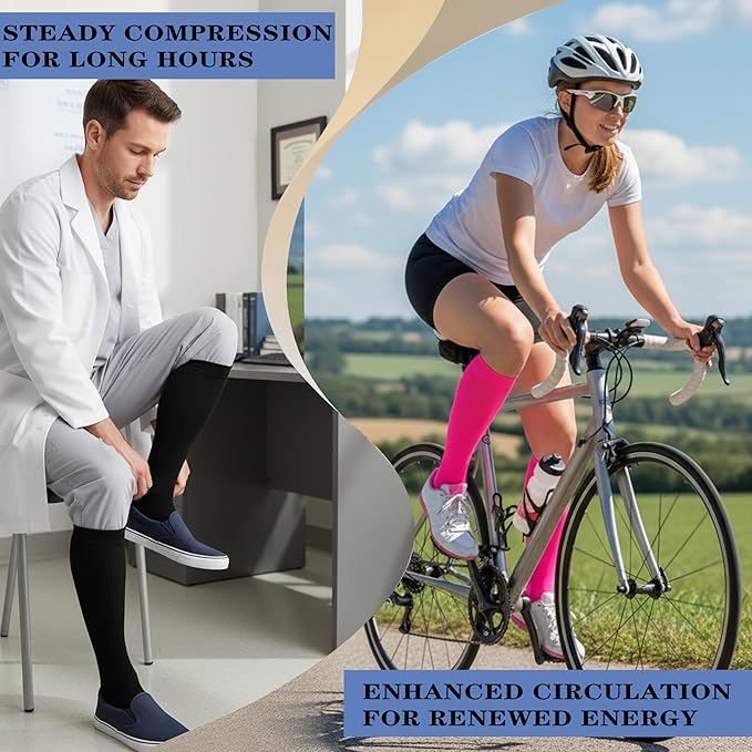 Sooverki Copper Compression Socks for Men & Women 8 Pack 15-20mmHg - Knee High Stockings Best Support for Running Athletic