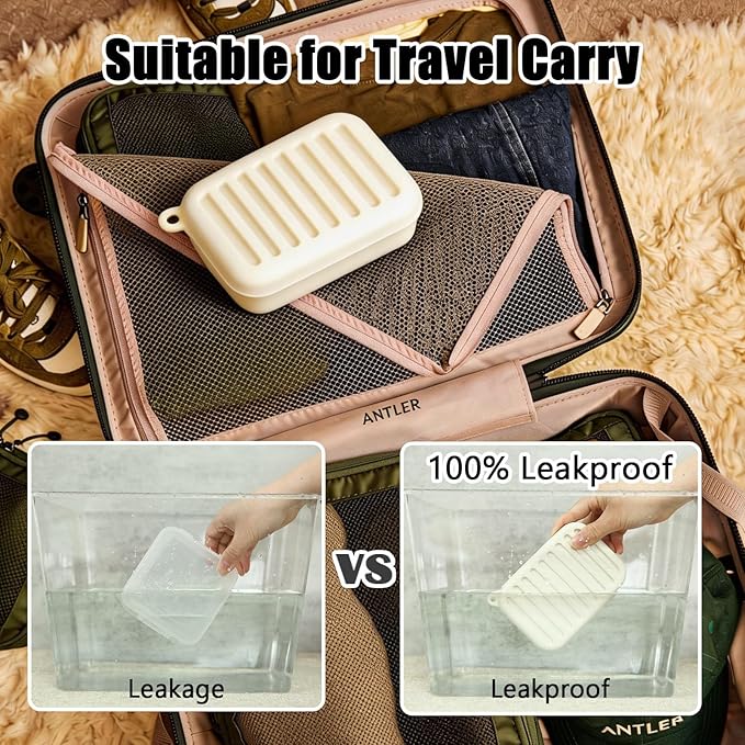Silicone Leak-Proof Travel Soap Case, Portable Soap Container with Removable Draining Pad, Compact Soap Box for Travel, Gym, Camping, Bathroom(Off White)