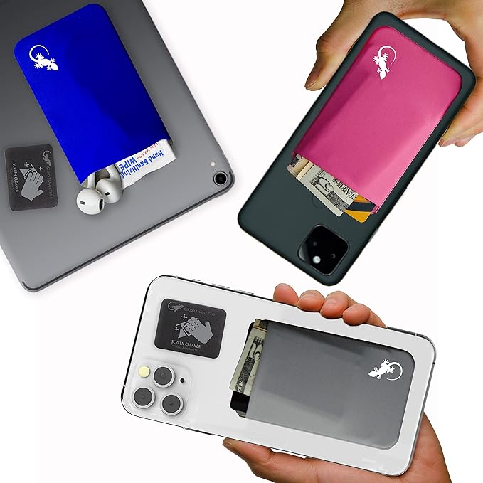 Phone Wallet - Adhesive Card Holder - Cell Phone Pouch - Stick on Lycra Pocket by Gecko - Carry Credit Cards and Cash