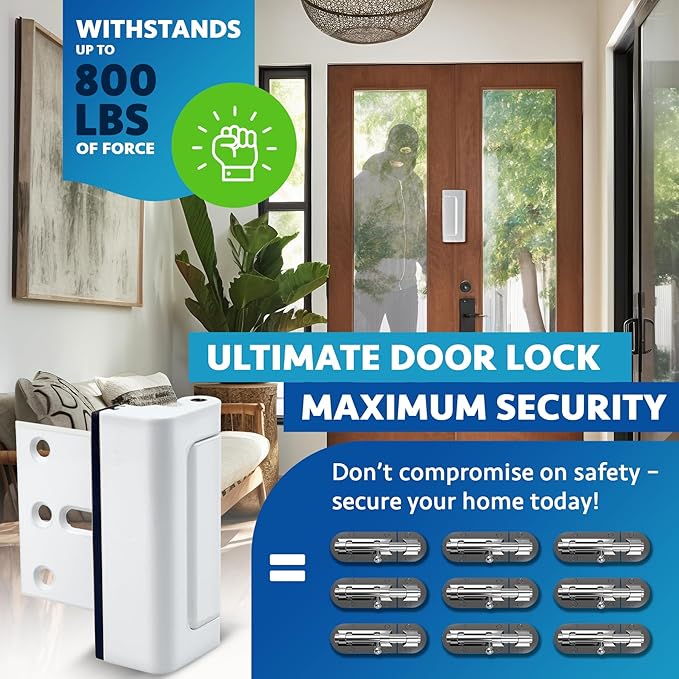Dwell+Good Door Locks (2-Pack) - Easy To Install Aluminum Home Security Door Locks for Front Door - Child Proof Door Lock for Kids Safety- Withstand 800 lbs of Force & Tamper Proof Top Door Lock Latch