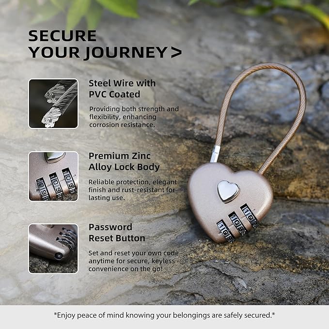 Combination Lock for Locker, Small Cable Lock with Code, 3 Digit Padlock Combination, for Luggage, Gym Locker, Suitcase, Backpack Zipper, Cabinet, Toolbox, Outdoor Fence Gate, Travel Safe