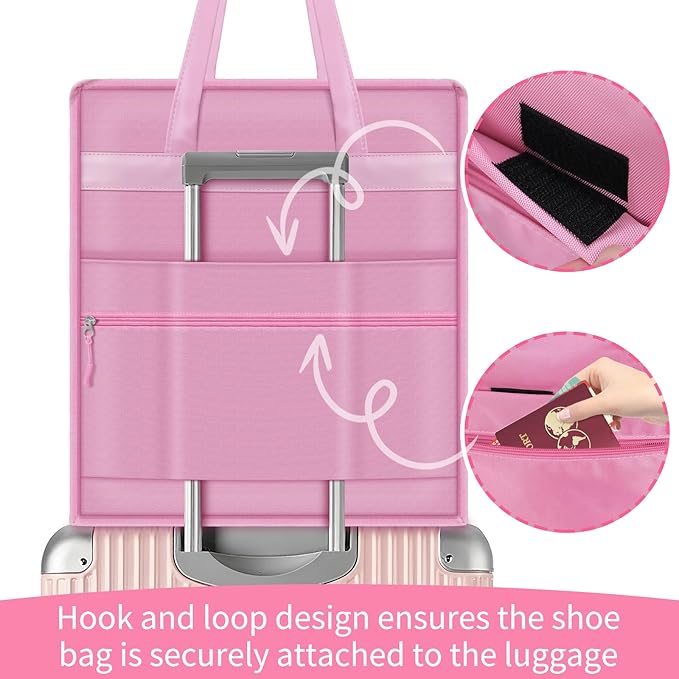 SelfTek Shoe Bags for Travel with Handle, Waterproof Large-Capacity Family Travel Shoe Bag Organizer for Multiple Shoes, Shoe Travel Bags for Packing, Suitable for Luggage Handle (pink)