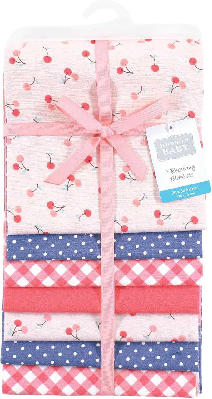 Hudson Baby Unisex Baby Cotton Flannel Receiving Blankets Bundle, Cherry Sweet, One Size