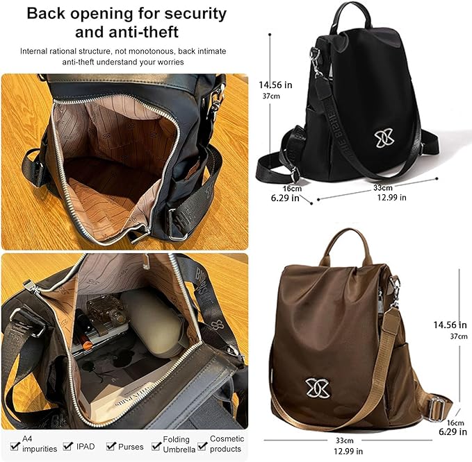SIRDIKA Women Oxford Cloth Backpack - Anti-Theft Multi-Purpose Large Capacity Oxford Cloth Lightweight Shoulder Bag 3-Way Waterproof Crossbody Bag (Black)