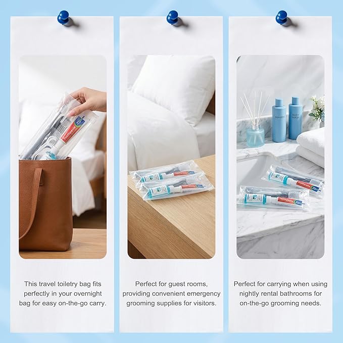 Travel Toothbrush Kit Bulk, Hygiene Kit Bulk with Toothbrush Toothpaste Set, Floss Picks, Comb, Travel Mouthwash, Toothbrush Cover, Individually Packaged, for Travel, Hotels (30-Pack)