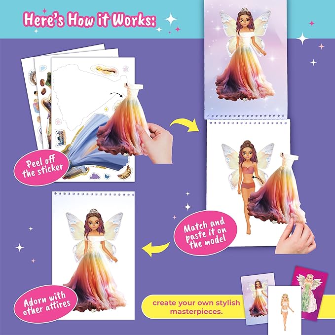 BSCOOL Sticker Dress up Fairies and Angels. Sticker Activity Book for Kids, Learn to Dress up Fairies and Angels with Guide for Kids 5 and up. Girls Fashion Paper Dolls