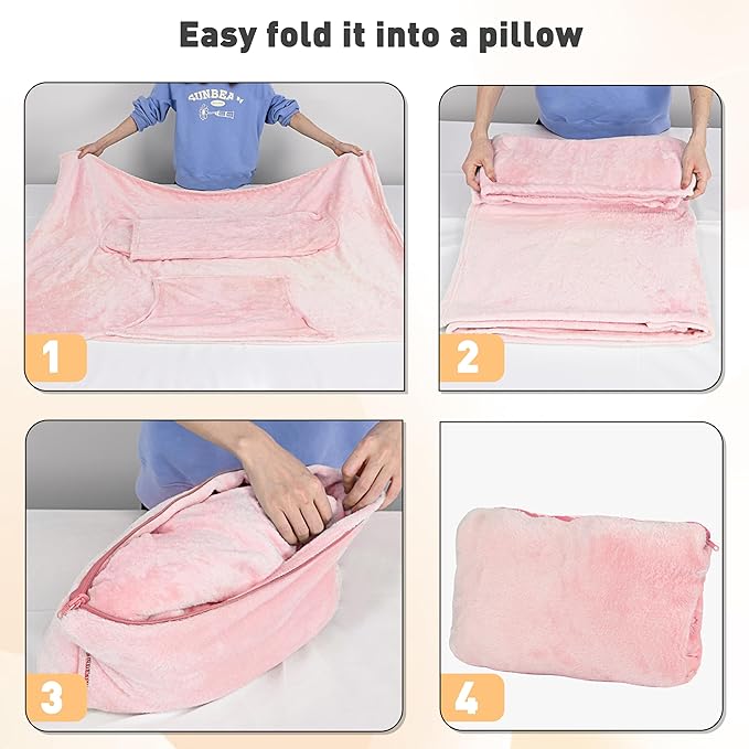 Catalonia Packable Travel Wearable Blanket Pillow with Sleeves for Adults, 2 in 1 Wearable Blanket with Pockets