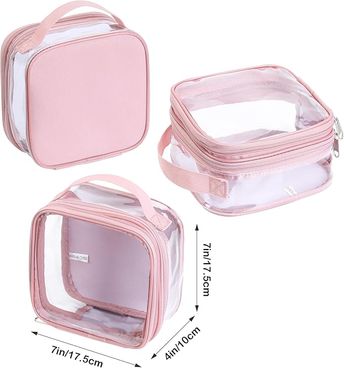 BORMELUN TSA approved small toiletry bag - clear travel pouch carry on case organizer reusable see-through pvc plastic small （pink