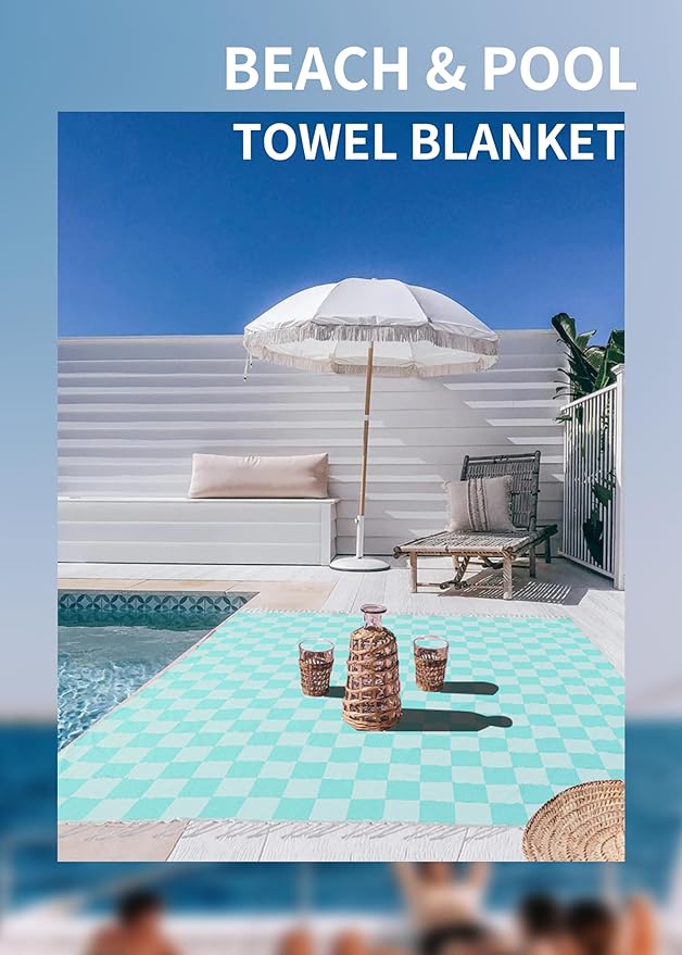 Antfuny Giant Beach Towel Blanket Autumn Outing Stuff for Women & Men Road Trip Camping Gear Ship Cruise Gear Must Haves Extra Large XXL Aqua Plain Pattern Airplane Accessories Travel Gadgets