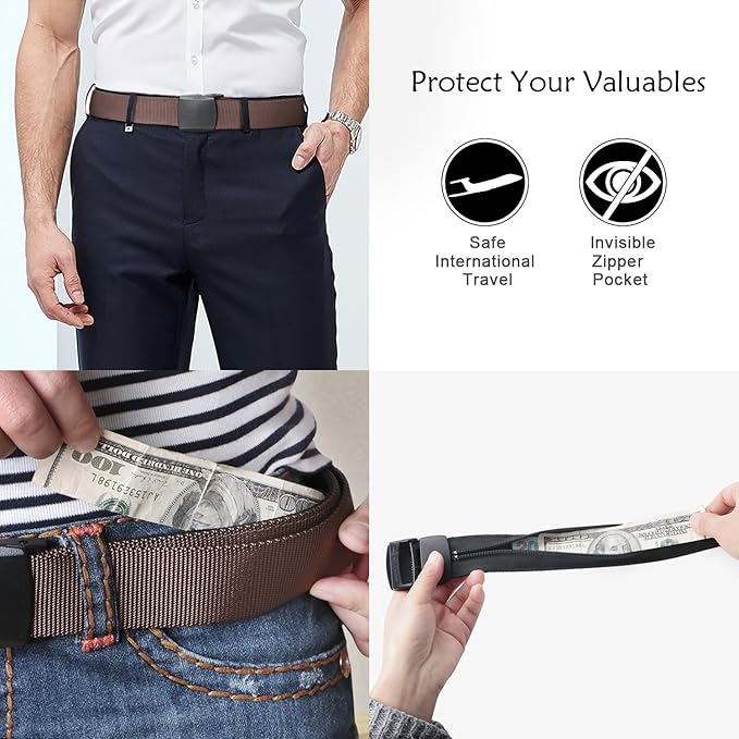 SUOSDEY Travel Money Belt, Nylon Hidden Money Pocket Belt with Plastic Buckle
